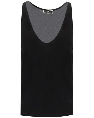 Elisabetta Franchi Top With Embroidered Logo - Black