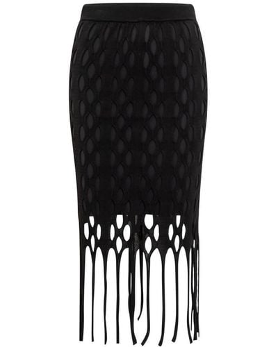Pinko Skirt With Mesh Effect And Fringes - Black