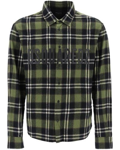 DSquared² Check Flannel Shirt With Rubberized Logo - Black