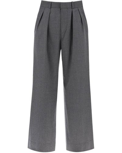 Wardrobe NYC Wide Leg Flannel Pants For Or - Gray