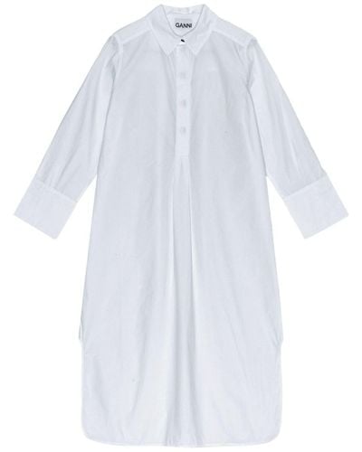 Ganni Organic Cotton Poplin Shirtdress - White