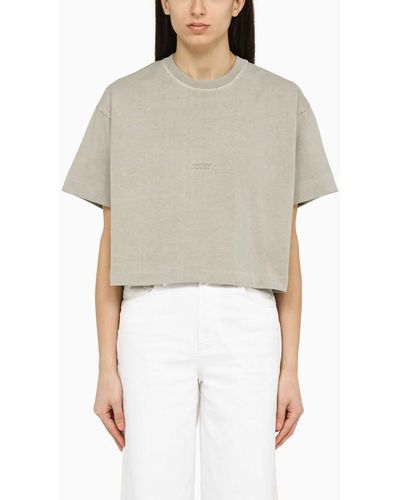 Autry Foggy Grey Cotton Cropped T Shirt - Natural