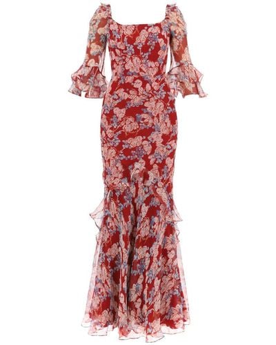 Saloni Maxi Dress Tamara D In Floral Silk - Red