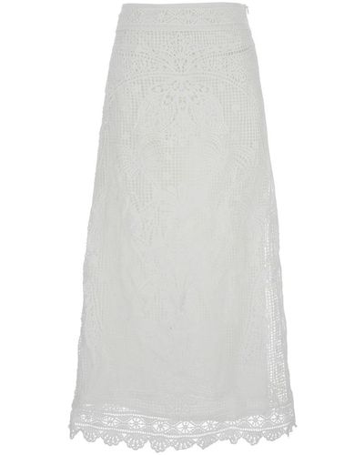 FARM Rio Embroidered Long Skirt - White