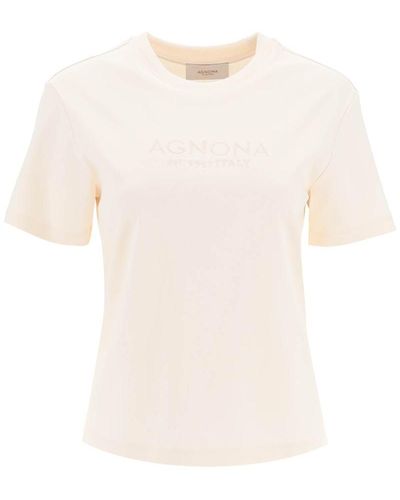 Agnona T-shirt With Embroidered Logo - White