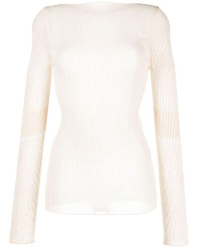 Low Classic Boat-neck Knitted Sweater - White