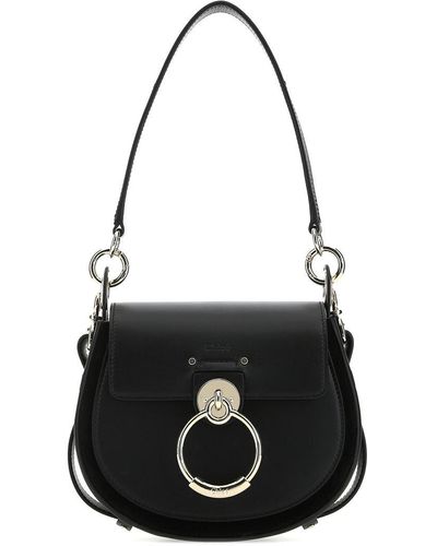 Chloé Small Tess Bag In Shiny And Suede Leather - Black