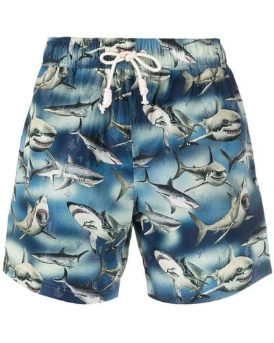 Palm Angels Sharks-print Swim Shorts - Blue