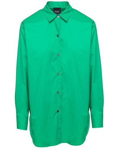 Plain Oversize Popeline Shirt In Green Cotton Woman
