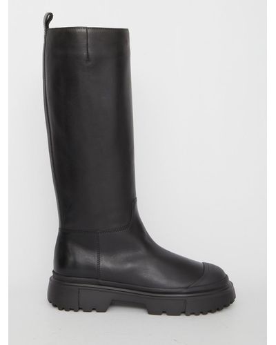 Hogan Leather Knee Length Boots - Black