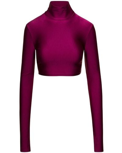 ANDAMANE 'orchid' Bordeaux Turtleneck Crop Top In Stretch Polyamide Woman - Red