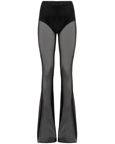 GIUSEPPE DI MORABITO Rhinestone-studded Fishnet Knit Trousers - Black
