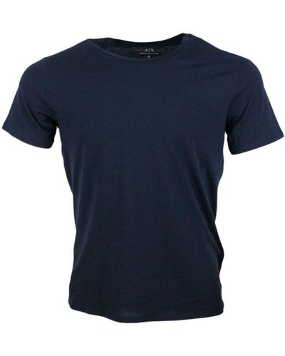 Armani Exchange Short-Sleeved Crew-Neck T-Shirt With Small Studded Logo On The Chest And Bottom - Blue