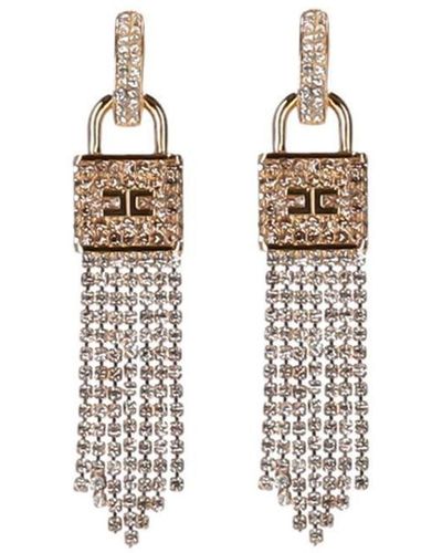 Elisabetta Franchi Gold Pendant Earrings With Padlock - White
