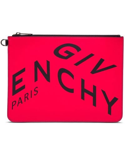 Givenchy Fragment Clutch In Leather With Contrasting Logo Print - Red