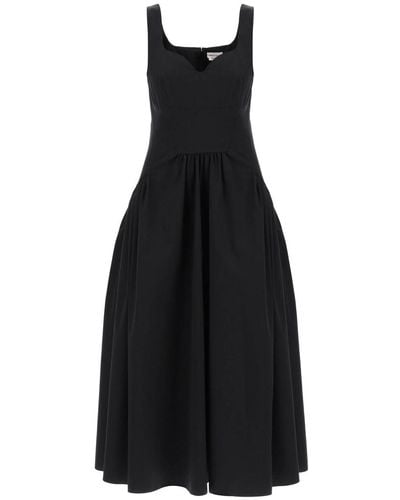 Alexander McQueen Midi Poplin Dress In - Black