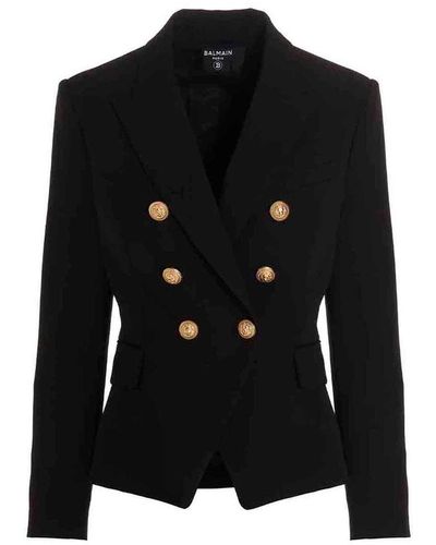 Balmain Double-Breasted Virgin Wool Jacket - Black