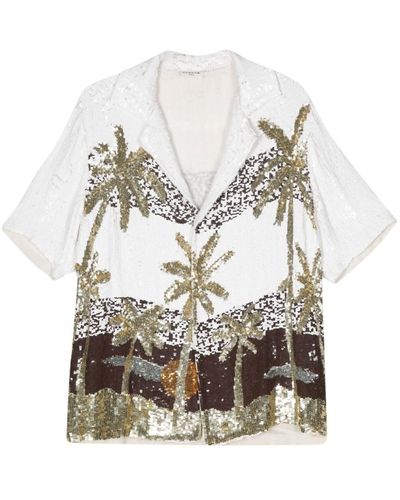 P.A.R.O.S.H. Palm Tree-Print Sequin-Embellished Shirt - White