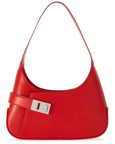 Ferragamo Medium Hobo Leather Shoulder Bag - Red
