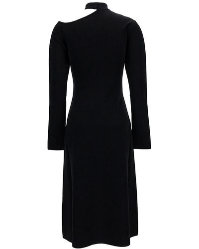 Ferragamo Midi Dress With Cut-Out And Long Sleeve - Black