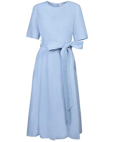 P.A.R.O.S.H. Powder Viscose Linen Midi Dress - Blue