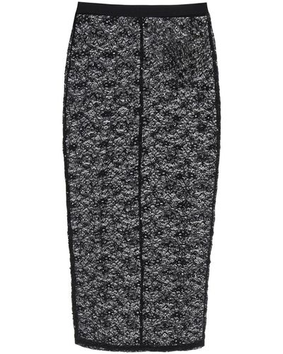 Alessandra Rich Midi Skirt In Lace With Rhinestones - Black
