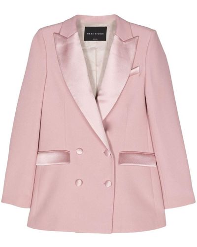 Hebe Studio Bianca Cady Double-Breasted Blazer - Pink