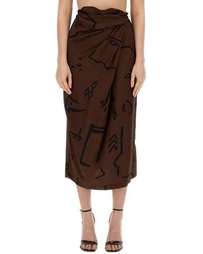 Alysi Native Print Skirt - Brown