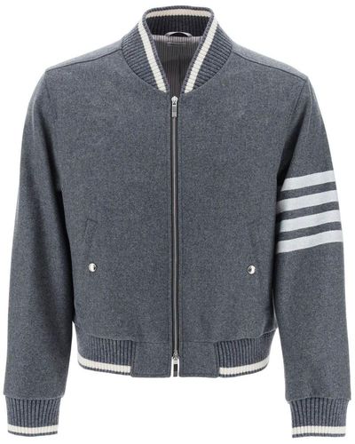 Thom Browne "4-bar Varsity Jacket In Wool Mel - Grey