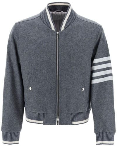 Thom Browne "4-bar Varsity Jacket In Wool Mel - Gray