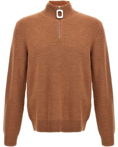 JW Anderson Half Zip Maxi Puller Sweater Sweater, Cardigans - Brown