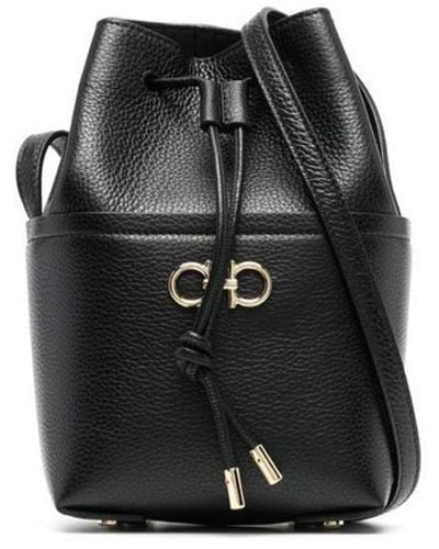 Ferragamo Gancini Mini Leather Bucket Bag - Black