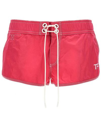 Tom Ford Logo Nylon Shorts Bermuda, Short - Red