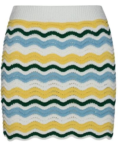 Casablancabrand 'boucle Wave' Skirt In Multicolor Cotton Blend - Green
