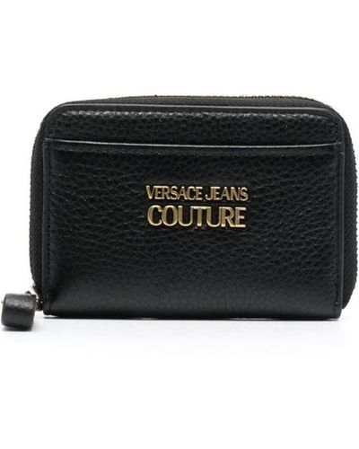 Versace Logo-plaque Zipped Leather Wallet - Black