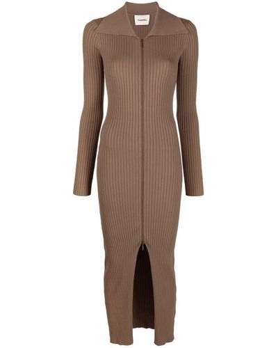 Nanushka Ribbed-knit Cotton Zip-up Dress - Brown