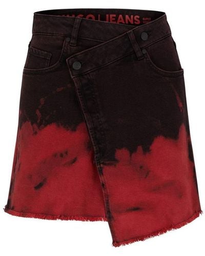 BOSS Asymmetric Mini Skirt In Stretch Denim With Degradé Effect - Red