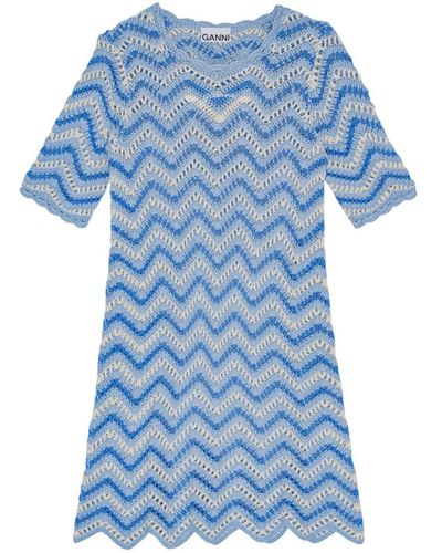 Ganni Cotton Crochet Mini Dress - Blue