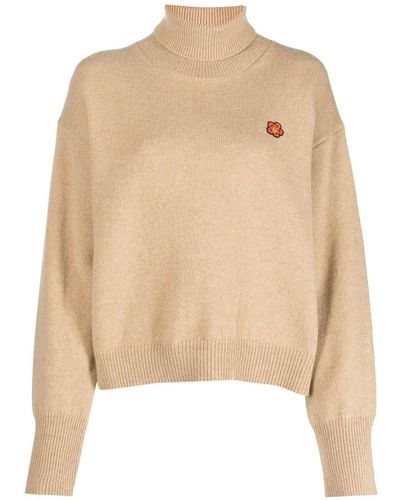 KENZO High Neck Sweater With Application - Natural