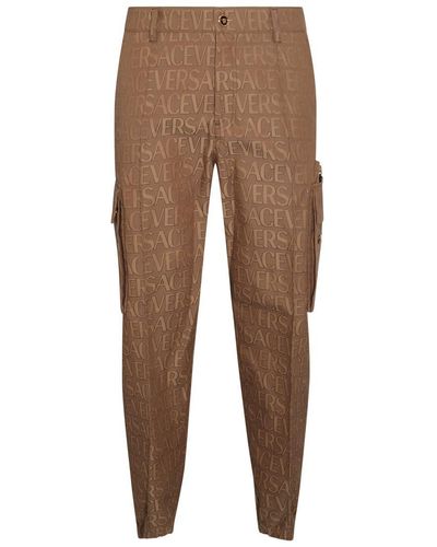 Versace Beige Cotton Cargo Trousers - Brown
