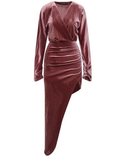 ACTUALEE Long Velvet Dress - Red