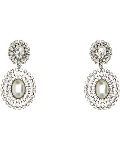 Alessandra Rich Embellished Droplet Earrings - White