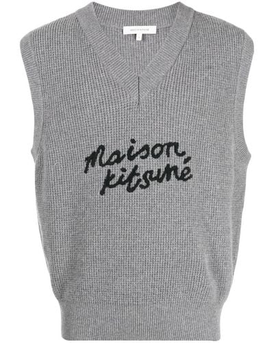 Maison Kitsuné Waistcoat With Embroidery - Gray