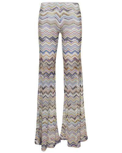 Missoni Flared Trousers In Zigzag Crochet With Lurex - Grey