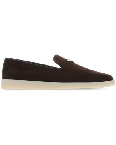 Prada Triangle-patch Suede Loafers - Brown