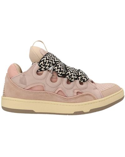 Lanvin Curb Lace-up Leather, Suede And Mesh Low-top Trainers - Pink