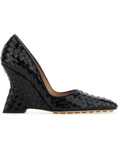 Bottega Veneta Squared Toe Leather Court Shoes - Black