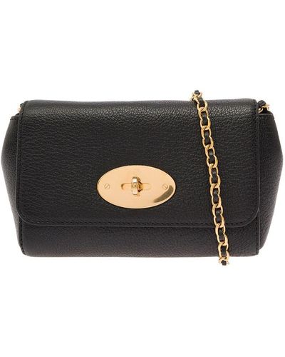 Mulberry 'mini Lily' Black Shoulder Bag With Twist-lock Fastening In Full-grain Leather Woman
