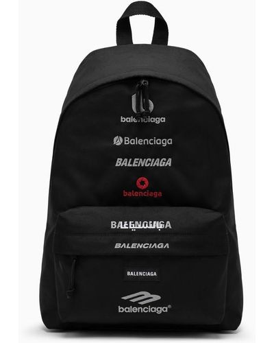 Balenciaga Black Recycled Nylon Explorer Backpack With Logos