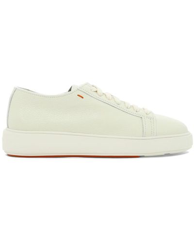 Santoni Tumbled Leather Sneakers - White